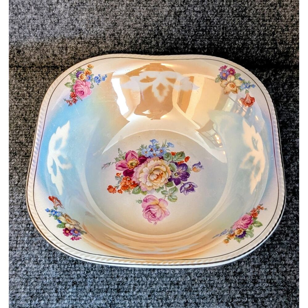 Vintage Crown Ivory Large Serving Bowl Floral Design Japan 11 30